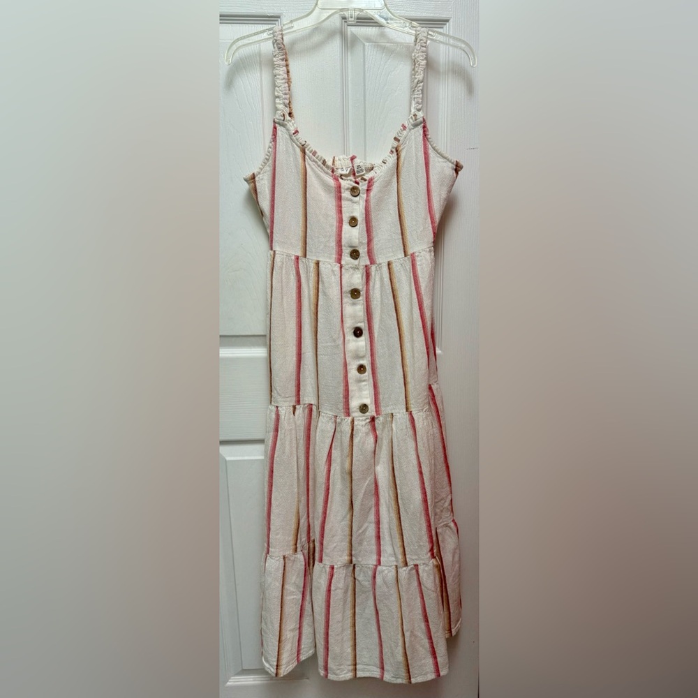 🌸 Women’s Roxy Sunlit Twist Striped Button-Down Sundress – Size L 🌸